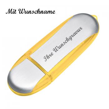 USB-Stick mit Namensgravur - aus Metall - 1GB - Farbe: silber-gelb