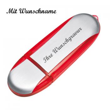 USB-Stick mit Namensgravur - aus Metall - 1GB - Farbe: silber-rot