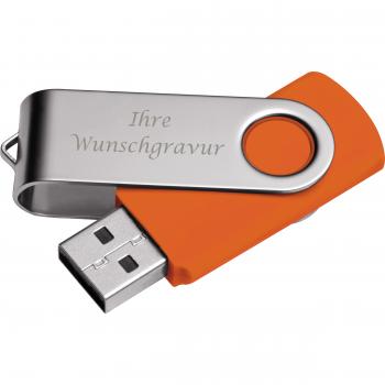 USB-Stick Twister mit Gravur / 32GB / aus Metall / Farbe: silber-orange