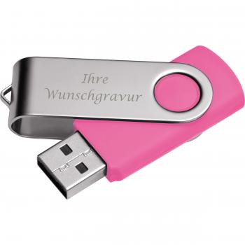 USB-Stick Twister mit Gravur / 32GB / aus Metall / Farbe: silber-pink