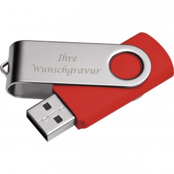 USB-Stick Twister mit Gravur / 32GB / aus Metall / Farbe: silber-rot