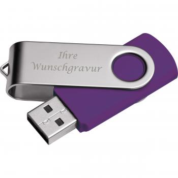 USB-Stick Twister mit Gravur / 32GB / aus Metall / Farbe: silber-violett