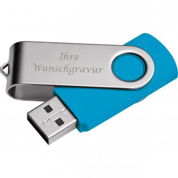 USB-Stick Twister mit Gravur / 8GB / aus Metall / Farbe: silber-hellblau
