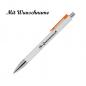 Preview: 10 Kugelschreiber mit Namensgravur - Farbe: weiß mit orangen Clip