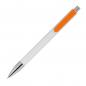 Preview: 10 Kugelschreiber mit Namensgravur - Farbe: weiß mit orangen Clip