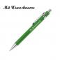 Preview: 10 Metall-Kugelschreiber mit Namensgravur - silberne Applikationen - Farbe: grün