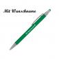 Preview: 10 Touchpen Kugelschreiber aus Metall mit Namensgravur - gummiert - Farbe: grün