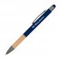 Preview: 10 Touchpen Kugelschreiber mit Griffzone aus Bambus mit Namensgravur -dunkelblau