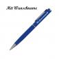 Preview: 10x Drehbarer Metall Kugelschreiber mit Namensgravur - mit Velouretui - blau