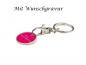 Preview: 10x Metall Schlüsselanhänger mit Gravur / mit Einkaufschip / Farbe: pink
