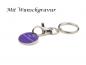 Preview: 10x Metall Schlüsselanhänger mit Gravur / mit Einkaufschip / Farbe: violett