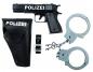 Preview: 3tlg. Polizeiset / bestehend aus Pistole, Handschellen und Halfter