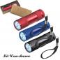 Preview: 3x LED Alu Taschenlampe mit Namensgravur - mit 9 LED - je 1x schwarz, blau,rot