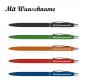 Preview: 5 Kugelschreiber mit Namensgravur - aus Metall -gummiert - 5 verschiedene Farben