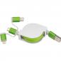 Preview: Ausziehbares Ladekabel mit iOS, C-Type und Micro USB Anschluss / Farbe: grün