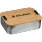 Preview: Brotdose mit Namensgravur - Brotzeitdose - aus Aluminium mit Bambusdeckel