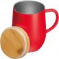 Preview: Doppelwandige Edelstahl-Tasse mit Bambusdeckel mit Gravur / 350ml / Farbe: rot
