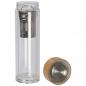 Preview: Doppelwandige Vakuum Trinkflasche aus Glas mit Deckel aus Bambus / 420ml