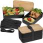 Preview: Große Brotdose mit Gravur / Lunchbox / 2-stöckig / mit Besteck / Farbe: schwarz
