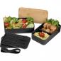 Preview: Große Brotdose mit Gravur / Lunchbox / 2-stöckig / mit Besteck / Farbe: schwarz