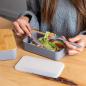 Preview: Große Brotdose mit Namensgravur - Lunchbox - 2-stöckig - mit Besteck - grau