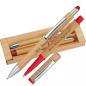 Preview: Schreibset aus Bambus mit Gravur / Kugelschreiber und Tintenroller / Farbe: rot