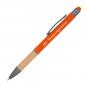 Preview: Touchpen Kugelschreiber mit Griffzone aus Bambus mit Gravur / Farbe: orange