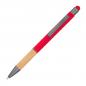Preview: Touchpen Kugelschreiber mit Griffzone aus Bambus mit Gravur / Farbe: rot