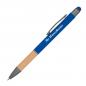 Preview: Touchpen Kugelschreiber mit Griffzone aus Bambus mit Namensgravur - blau