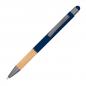 Preview: Touchpen Kugelschreiber mit Griffzone aus Bambus mit Namensgravur - dunkelblau