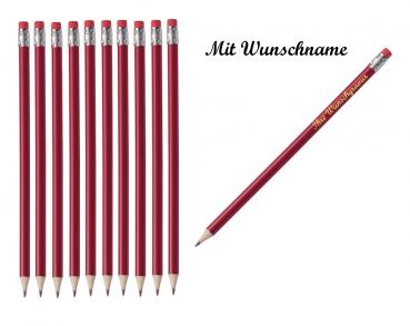 10 Bleistifte mit Radierer - HB - Farbe: lackiert rot - mit Namensgravur