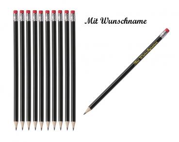 10 Bleistifte mit Radierer - HB - Farbe: lackiert schwarz - mit Namensgravur
