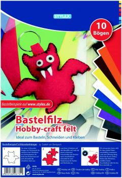 10 Bögen Bastelfilz / 20 x 30 cm / 10 verschiedene Farben