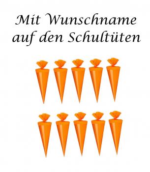 10 Deko Schultüten mit silber gefärbter Gravur / Länge: 12cm / Farbe: orange