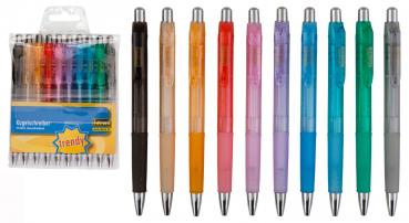10 Druckkugelschreiber / Schreibfarbe: blau / transluzente Farben