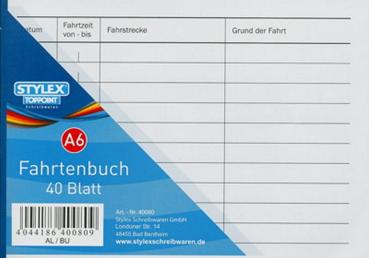 10 Fahrtenbücher DIN A6 Stylex Fahrtenbuch 40 Blatt