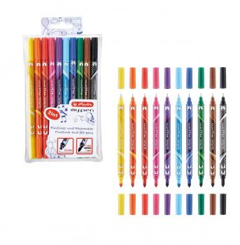 10 Herlitz Fineliner-Faserschreiber my.pen / 2 Spitzen / 10 verschiedene Farben