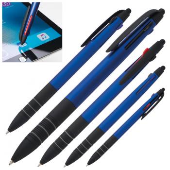 10 Kugelschreiber 4in1 mit 3 Schreibfarben und Touchpen / Farbe: blau
