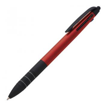 10 Kugelschreiber 4in1 mit 3 Schreibfarben und Touchpen / Farbe: rot