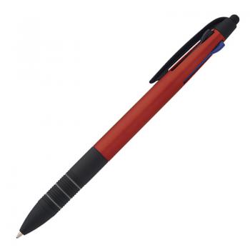 10 Kugelschreiber 4in1 mit 3 Schreibfarben und Touchpen / Farbe: rot