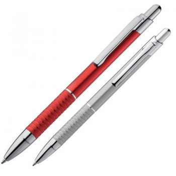 10 Kugelschreiber aus Metall / Farbe: je 5x metallic grau/silbergrau und rot