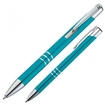 10 Kugelschreiber aus Metall / Farbe: türkis