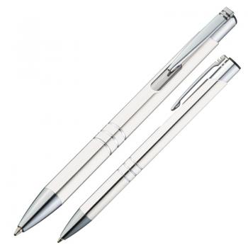 10 Kugelschreiber aus Metall / Farbe: weiß