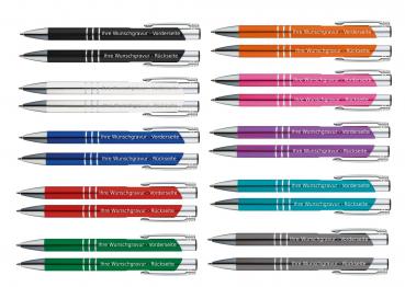10 Kugelschreiber aus Metall / mit beidseitige Gravur / 10 verschiedene Farben