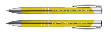 10 Kugelschreiber aus Metall / mit beidseitige Gravur / Farbe: gelb