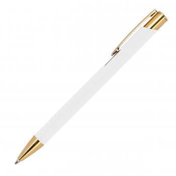 10 Kugelschreiber aus Metall / mit goldenen Applikationen / Farbe: weiß