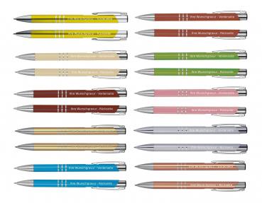 10 Kugelschreiber aus Metall mit beidseitige Gravur / 10 verschiedene Farben