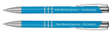 10 Kugelschreiber aus Metall mit beidseitige Gravur / Farbe: hellblau