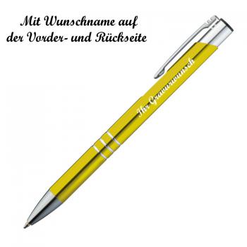 10 Kugelschreiber aus Metall mit beidseitige Namensgravur - Farbe: gelb