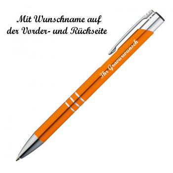 10 Kugelschreiber aus Metall mit beidseitige Namensgravur - Farbe: orange